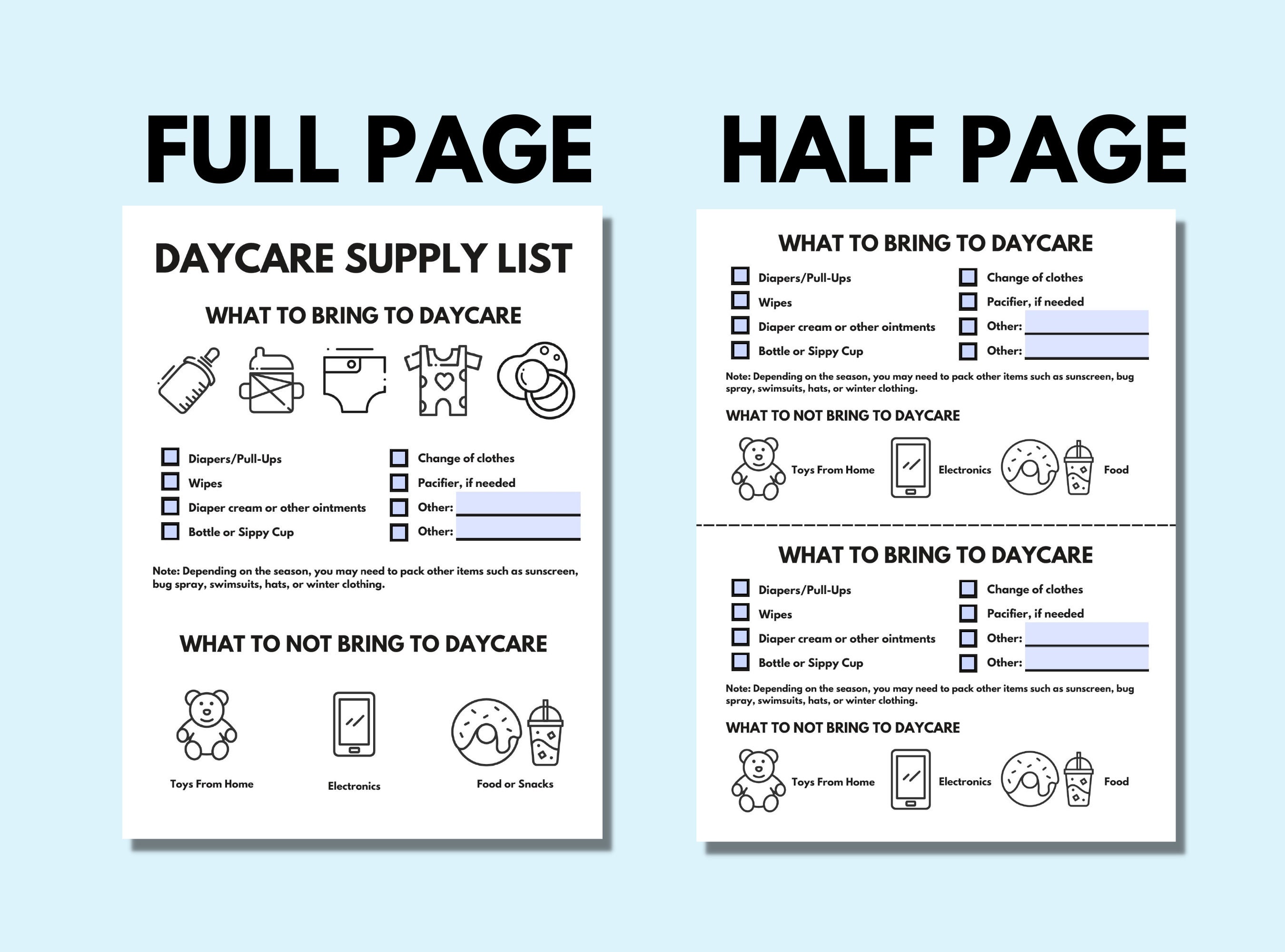 Daycare Supply List for Parents Items Needed for Daycare Childcare