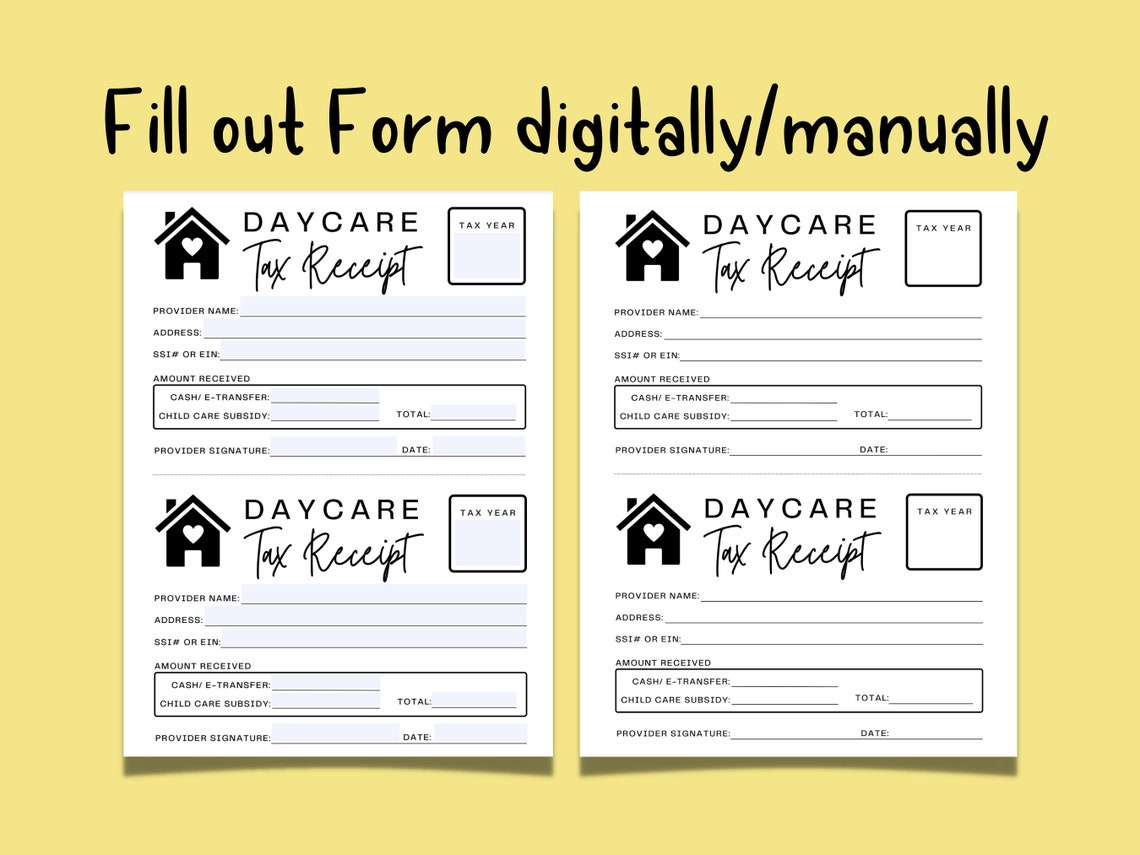 Daycare Tax Form Daycare Tax Receipt Daycare Tax Statement Childcare