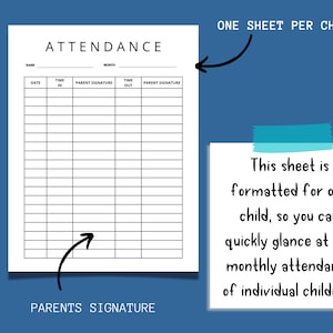 Childcare Attendance Sheet | Daycare Attendance Sheets | Printable ...