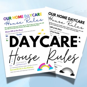 Home Daycare House Rules Bulletin Board Sign Template | Edit in Canva