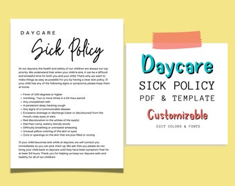 Daycare Sick Policy | Childcare Illness Policy |  Daycare Forms
