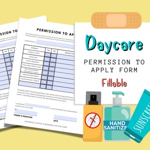 Permission To Apply Form For Daycares | Medication Permission Form For Childcare | Daycare Forms for Application Of External Preparations