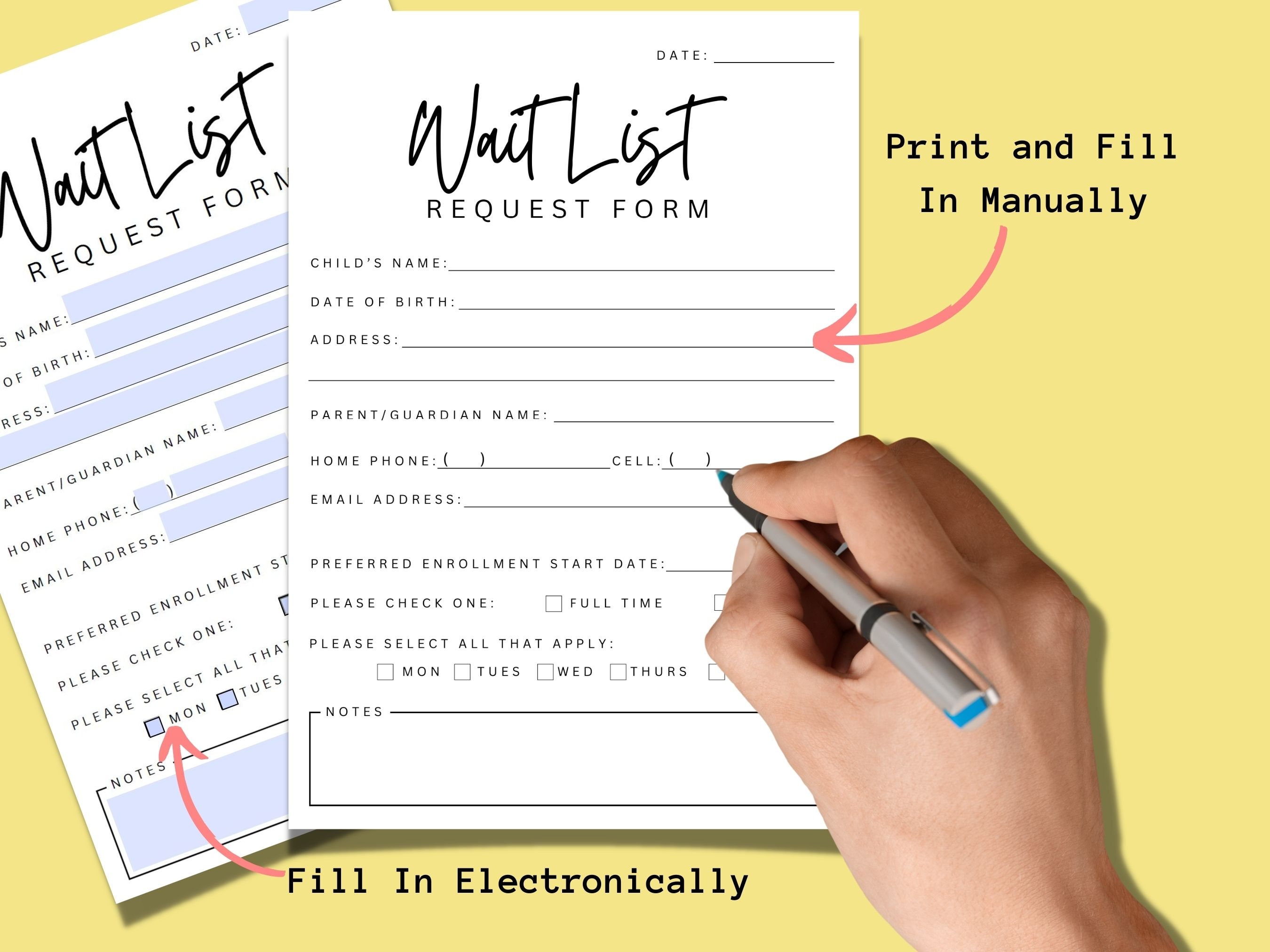 Daycare Wait List Daycare Waiting List Template Wait List Etsy