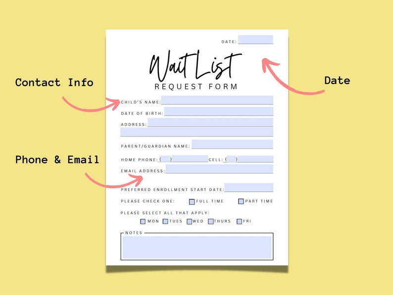Daycare Wait List Daycare Waiting List Template Wait List Etsy Norway