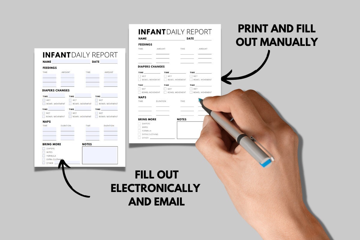Infant Daily Report Sheet for Daycares - Printable or Fill in ...
