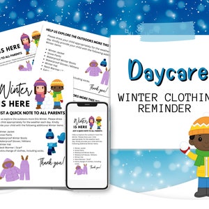 Lembrete de roupas de inverno para creches | Nota de troca de roupa | Avisos de lembrete para pais | Lembretes para pais | Carta de lembrete para creche
