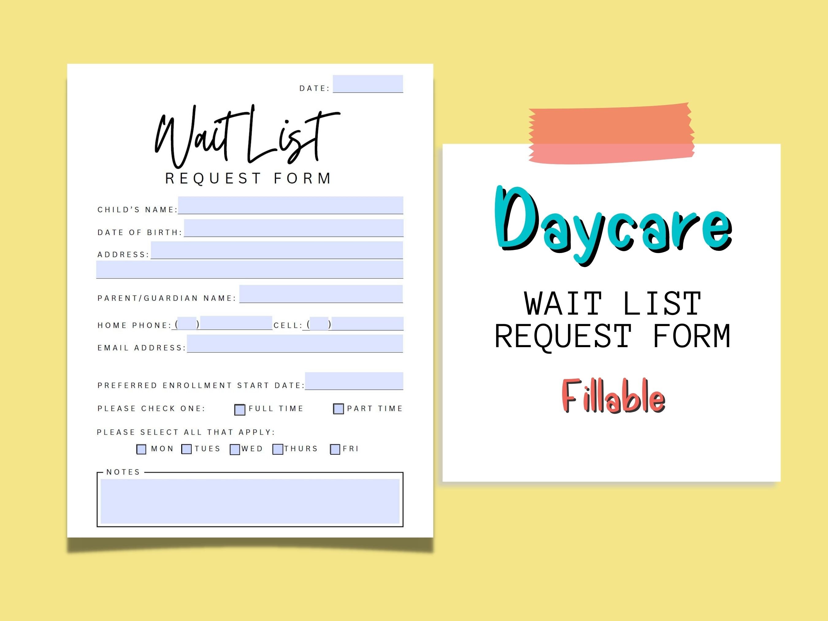 Daycare Wait List Daycare Waiting List Template Wait List Etsy Norway
