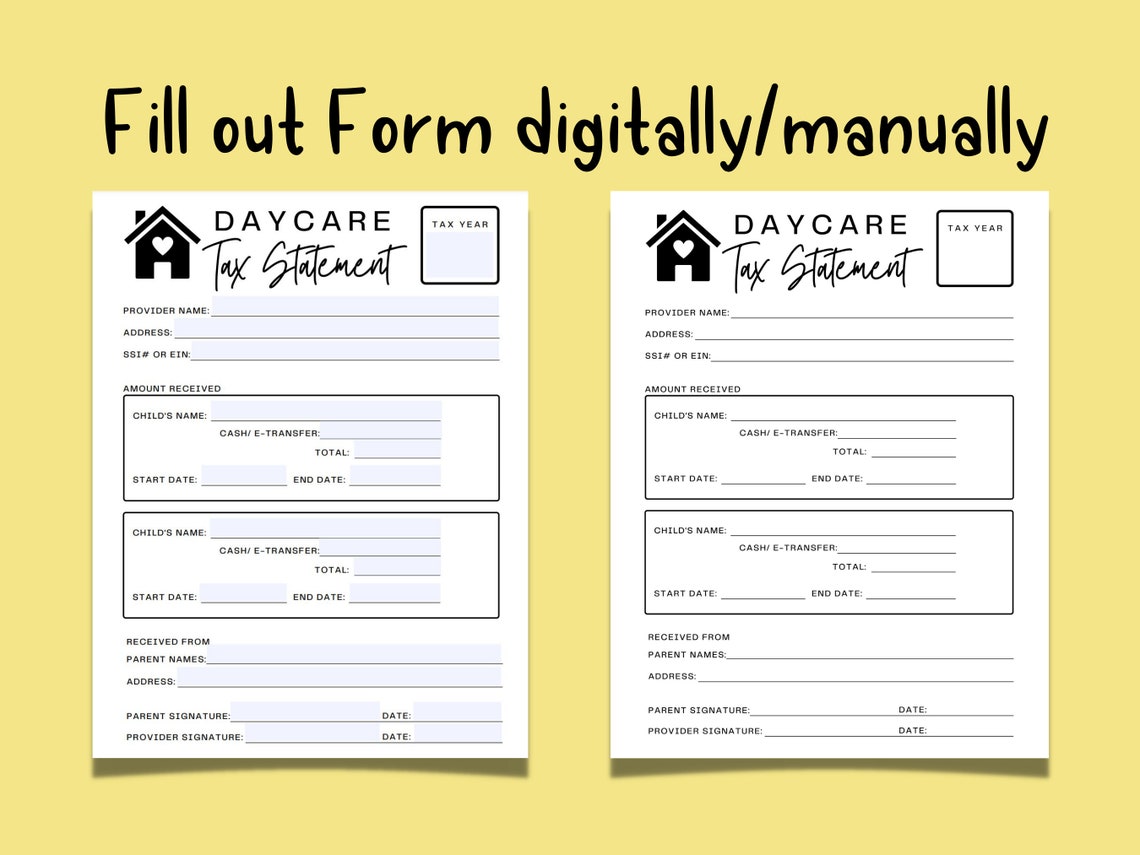 Tax Statement for Home Daycares Daycare Tax Receipts Etsy