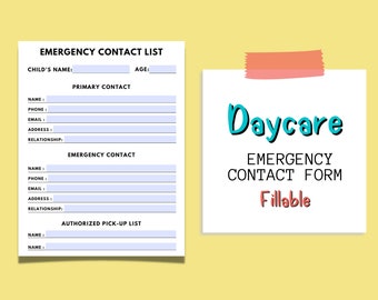 Daycare Emergency Contact Form: Fillable PDF for Childcare Services
