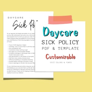 Daycare Sick Policy | Childcare Illness Policy |  Daycare Forms