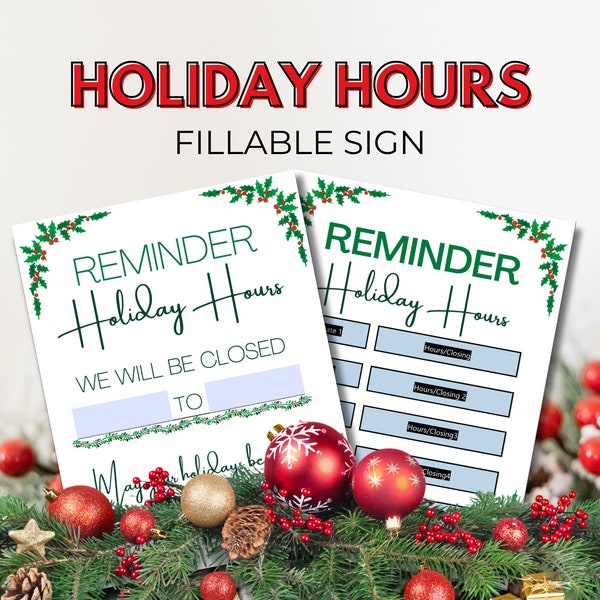 Holiday Hours Sign - Etsy