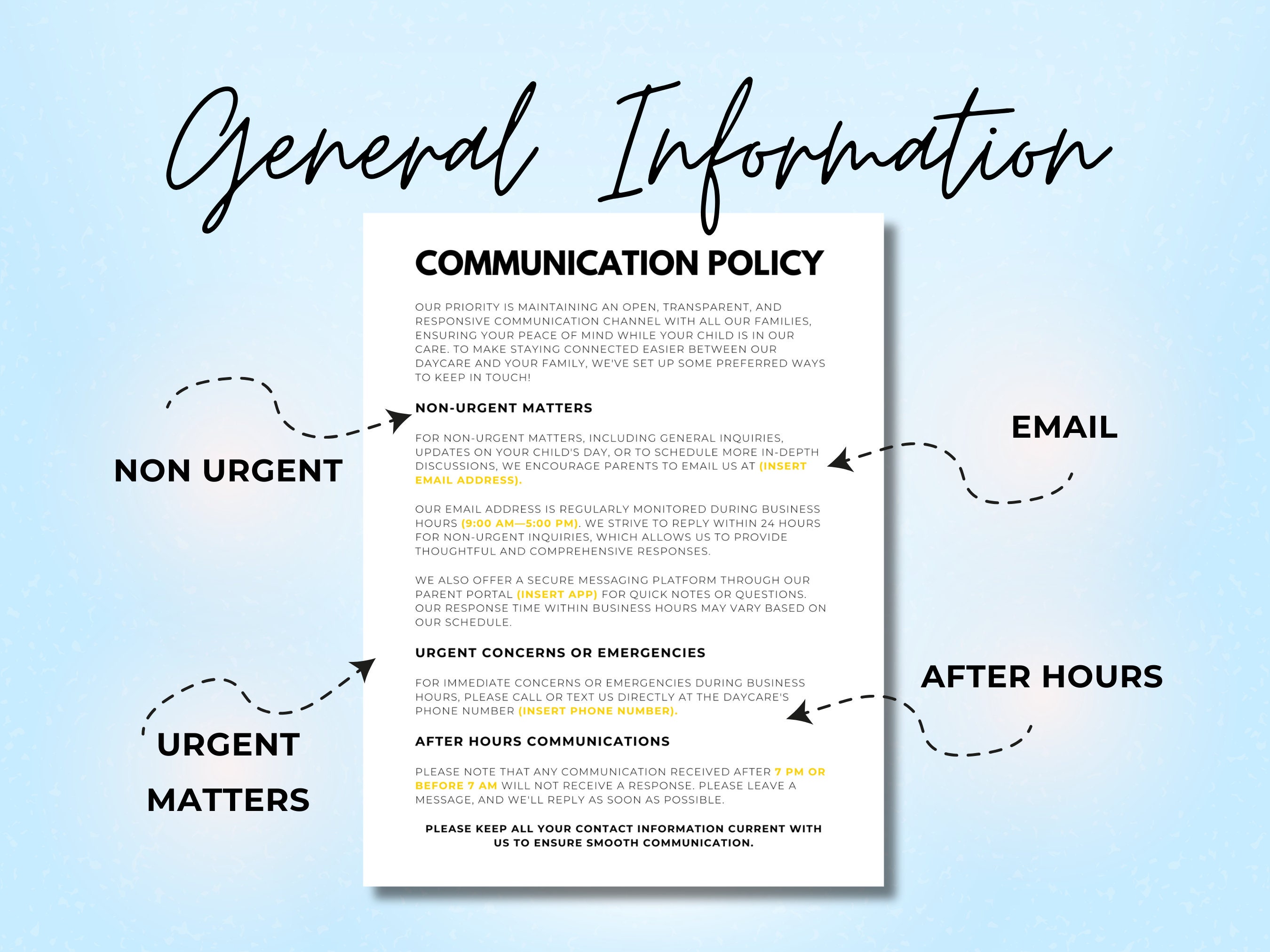 Daycare Communication Policy Template for Home Daycare & Childcare ...