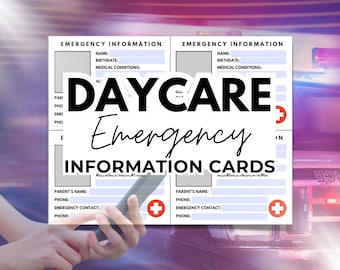 Daycare Emergency Information Cards: Childcare Medical Details Daycare Providers