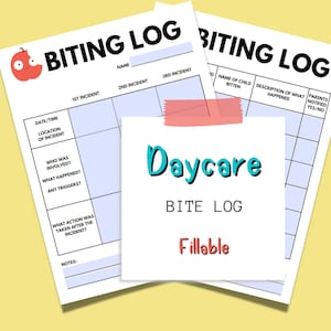 Daycare Bite Log For Daycares | Daycare Biting Log | Injury Log | Childcare Incident Log | Daycare Incident Log | Daycare Forms | Childcare