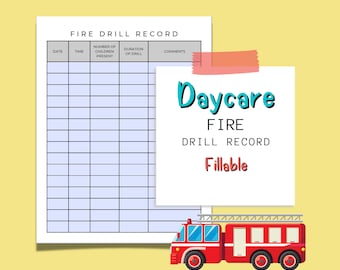 Daycare Fire Drill Log | Fire Drill Report For In Home Daycares | Childcare Fire Drill Tracker | Daycare Forms | Fillable PDF | 8.5&quot;x11&quot;
