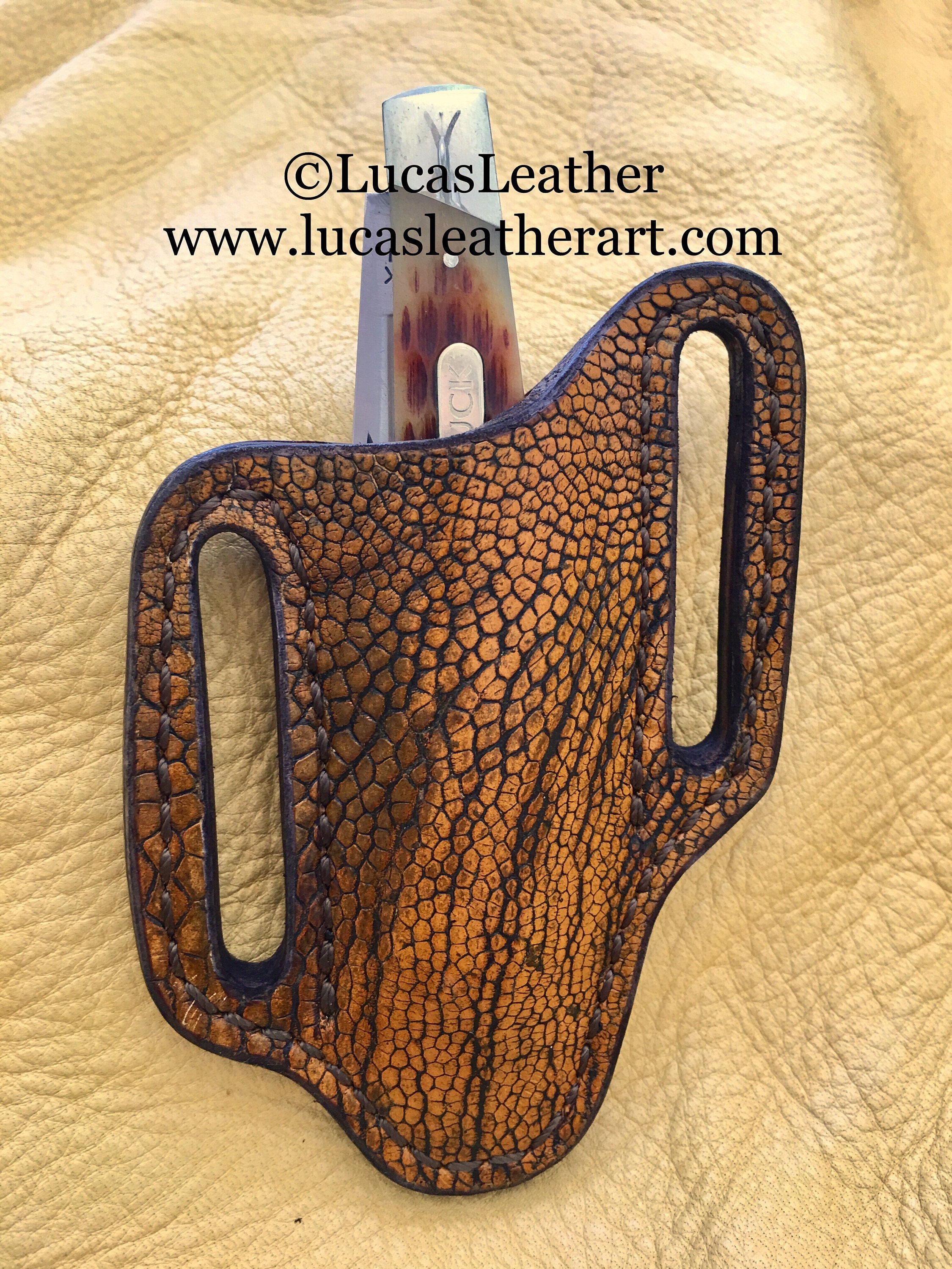 Ostrich Knife Sheath, Trapper Knife Sheath, Ostrich Pancake Knife