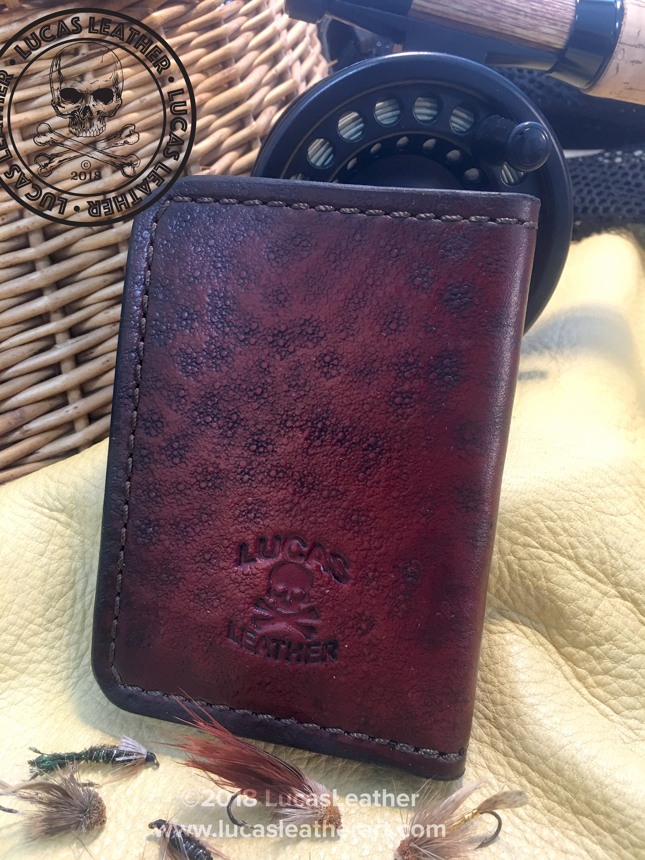 Fly Fishing Trout Carved Leather Front Pocket Wallet