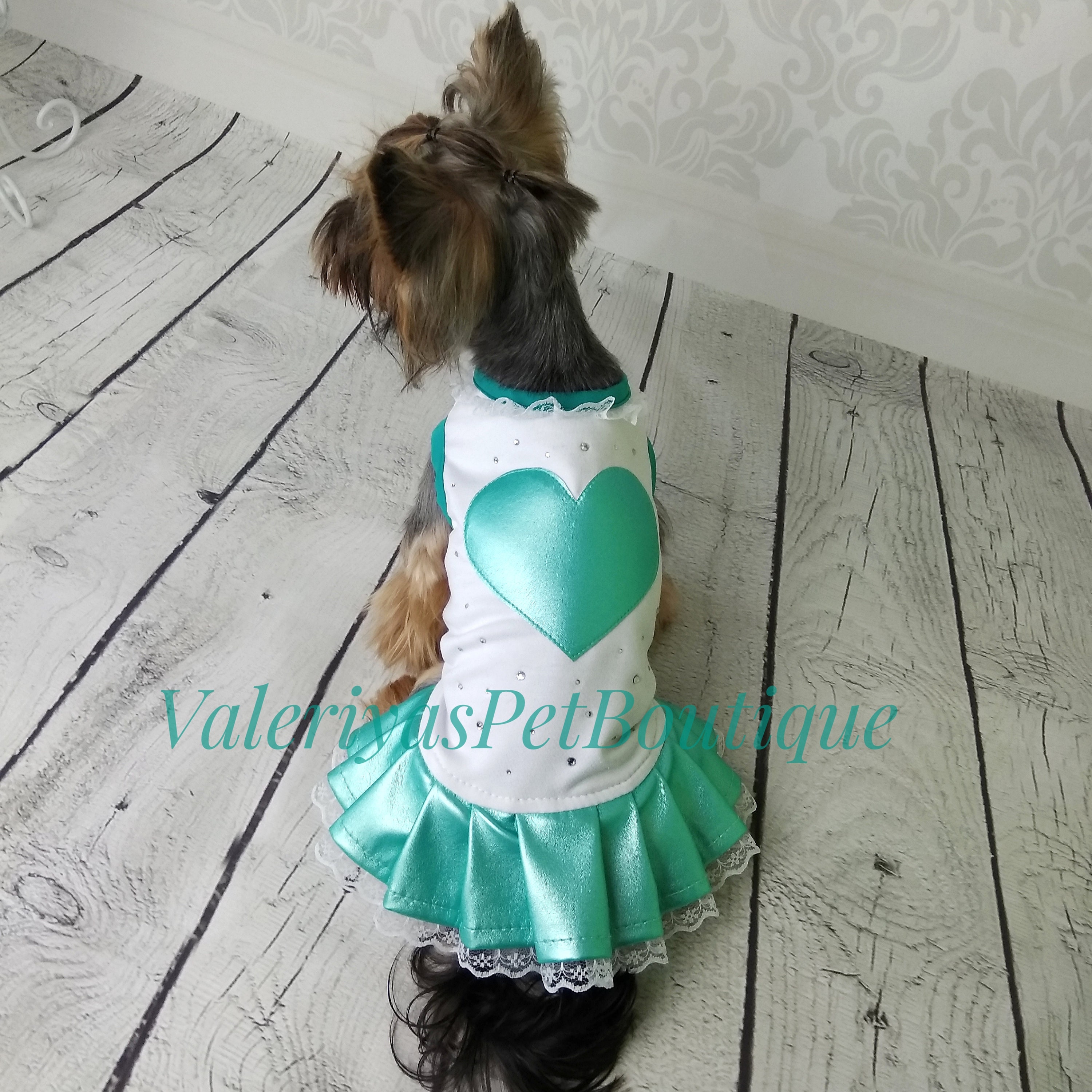 Dog dress with applique and a skirt made of faux leather with Etsy
