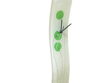 Green Flowers Design Handmade Glass Clock