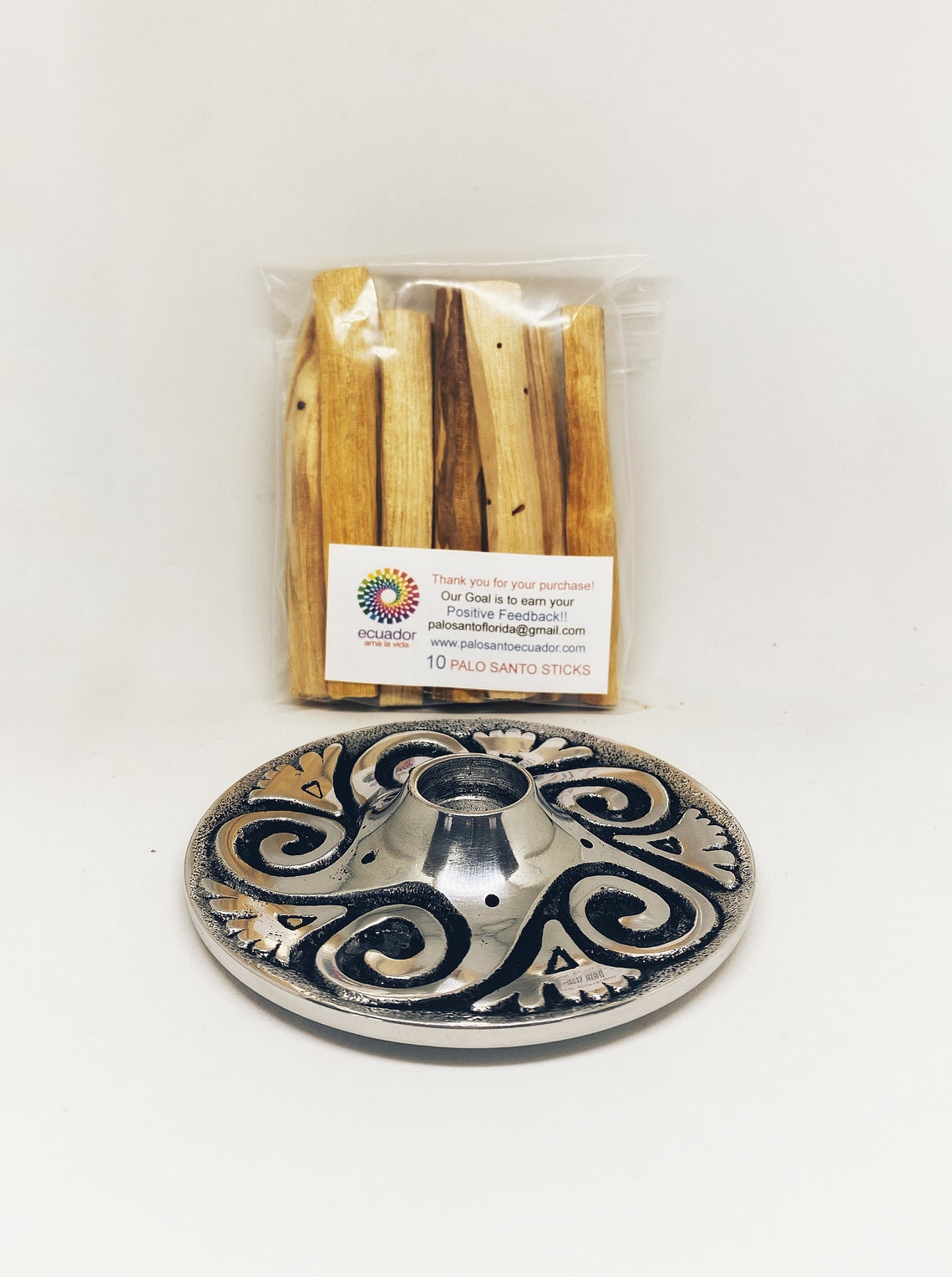 Metal Palo Santo Holder & Incense Burner With 5 Palo Santo Sticks - Handmade In Ecuador