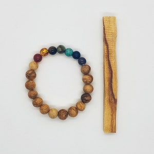 9mm Palo Santo with 7 chakra beads hand-crafted bracelet