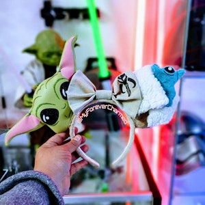 Grogu with Frog Mouse Ears/The Child Mouse Ears/The Mandalorian Mouse ears/Star Wars Mouse Ears.