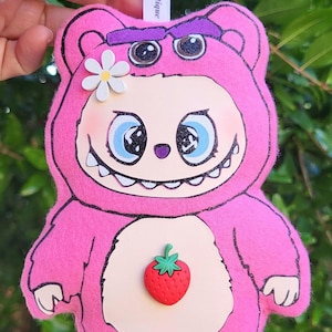 Lotso Strawberry Scent Labubu Keychain/Labubu Monster Charm/Lotso Bear Keychain/Lotso Bear Labubu Monster Keycharm/Toy Story Keychain