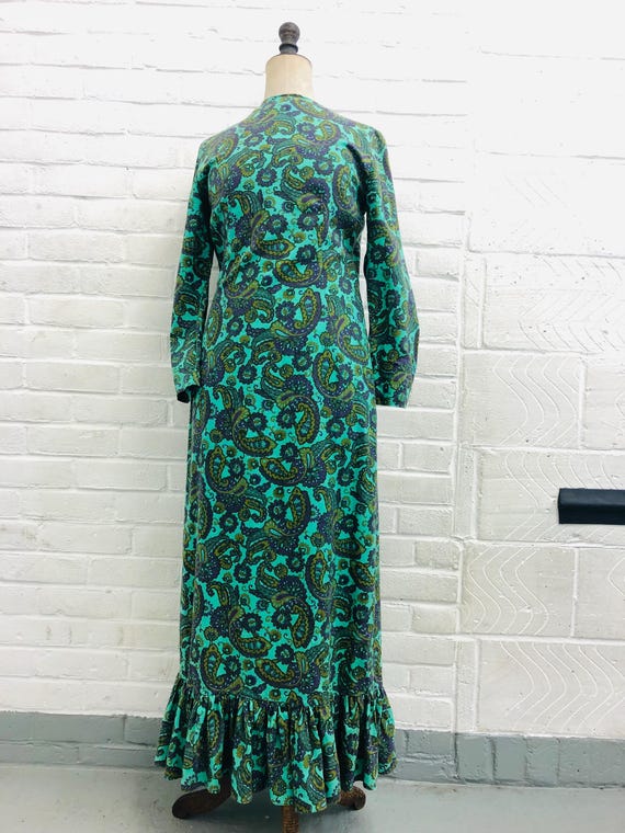 retro paisley dress Vintage 50s/60s Blue and Green Knee Length Shirt EXTRA SMALL 70s Vintage Paisley Maxi Dress