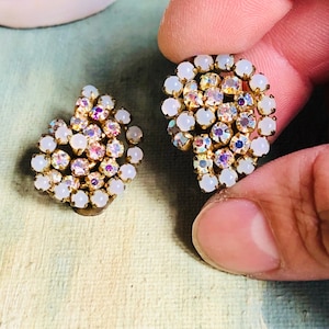 Vintage rhinestone custom jewelry clip on earrings . vintage costume jewelry ,  vintage paste earring
