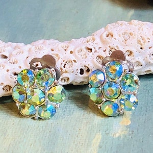Vintage aurora rhinestones paste earrings ,clip on costume earrings ,Vintage custom jewelry earrings, rhinestone earrings, crystal earrings