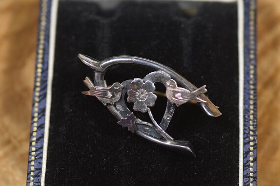 Antique Sweetheart Brooch Wishbone & Two Birds Ae… - image 2