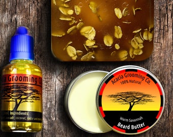 Acacia Grooming Co. Beard Oil + Soap + Butter | Natural | Starter Kit Set | Balm Butter Wax Moustache