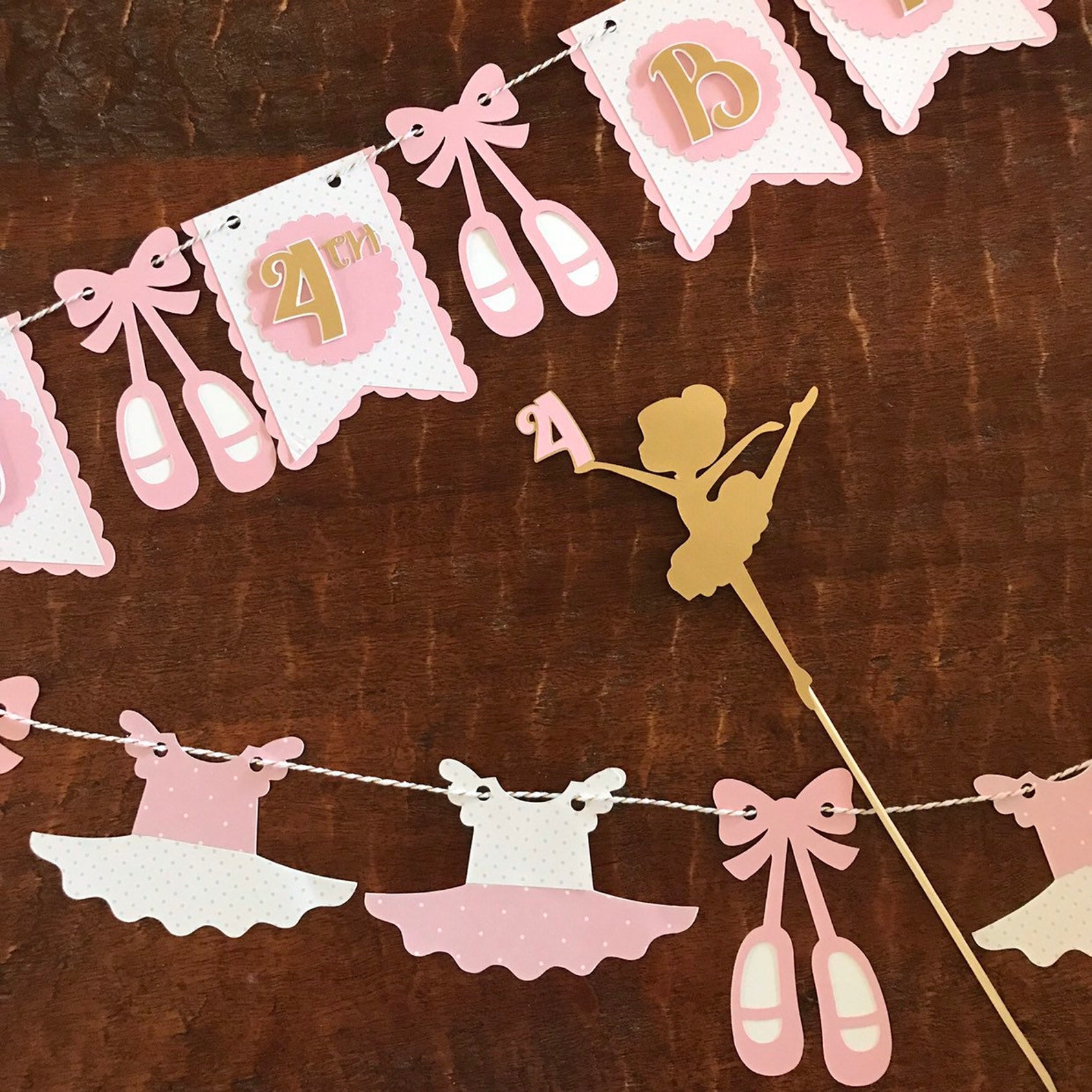 ballerina birthday banner, ballet slippers, tutu, ballerina pink and gold banner, ballet shoes, ballerina leotard, two two birth