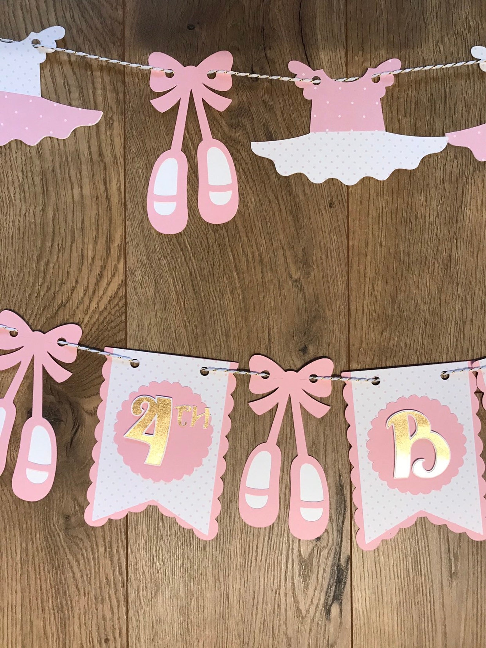 ballerina birthday banner, ballet slippers, tutu, ballerina pink and gold banner, ballet shoes, ballerina leotard, two two birth