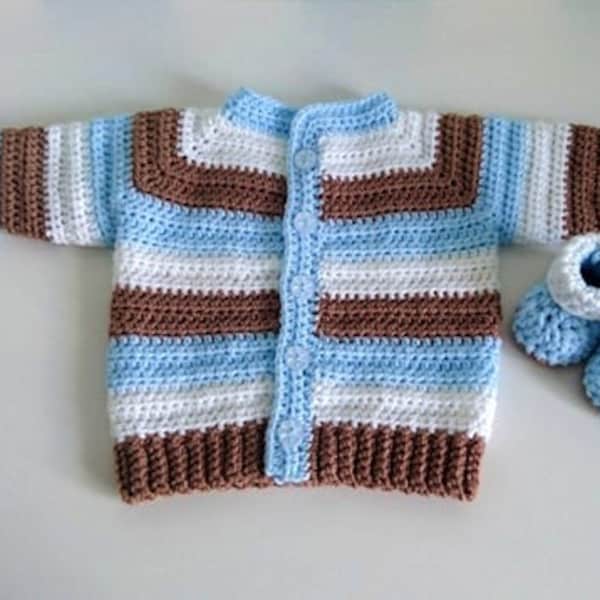 CROCHET PATTERN for striped baby cardigan, Baby shower, New baby, PDF Pattern, Knitted, Handmade, jumper, newborn baby