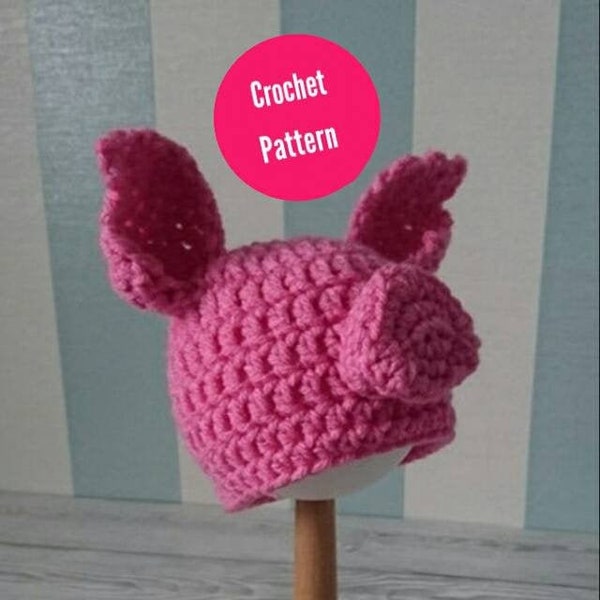 CROCHET PATTERN for the Little Piggy Hat - Size Newborn, Pdf, Baby, head wear, Pig, Farm Animal, pink, first size, the crochet blog