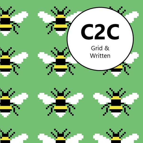 Bumblebee C2C grid, crochet pattern, written instructions, C2C afghan, corner to corner, blanket crochet pattern, PDF DOWNLOAD