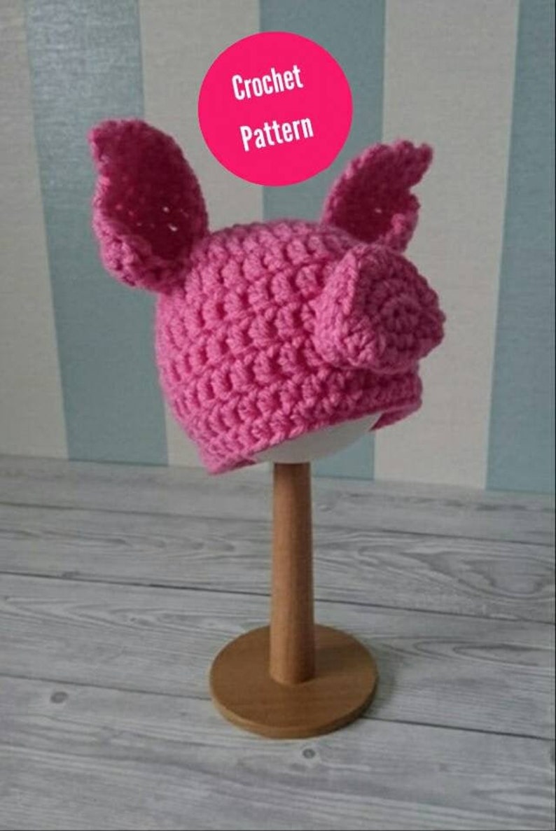 CROCHET PATTERN for the Little Piggy Hat Size Newborn, Pdf, Baby, head wear, Pig, Farm Animal, pink, first size, the crochet blog image 1