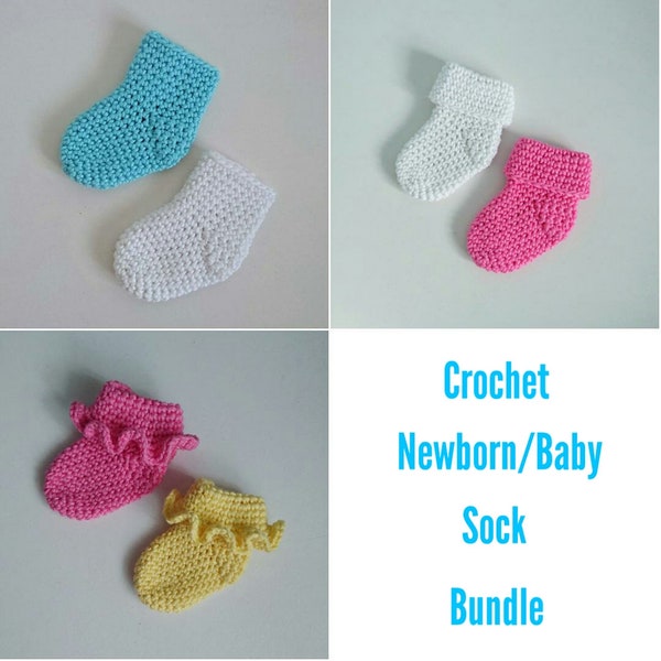 BUNDLE - CROCHET PATTERN for Newborn socks, Baby shower, New baby, Gift, pdf Pattern, Simple, Quick, Cute, Knitted, Handmade, Booties, Feet