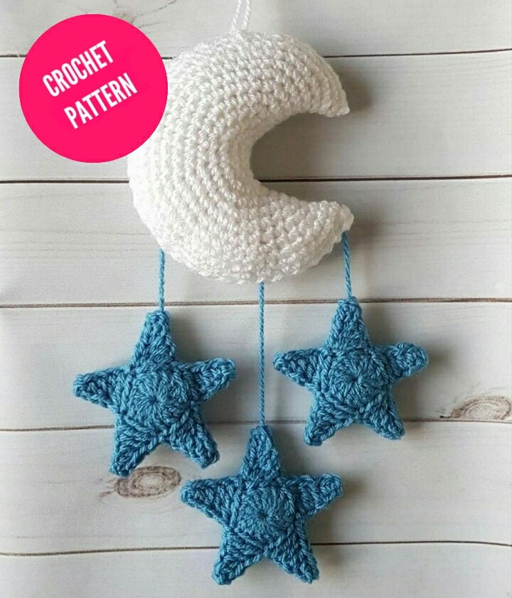 CROCHET PATTERN for the Moon and Stars Crochet Wall Hanging, Nursery,…