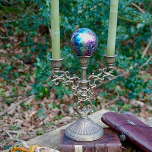 Brass Candelabra / Antique Candle Stick - Brass Candlestick - Crystal Ball Holder
