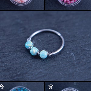 Opal Thin Nose Ring, Cartilage Earring, Daith, Rook, Helix, Silver, Gold Filled, Rose Gold Filled, Stainless Steel 20G 22G