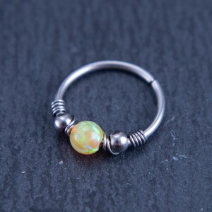 Opal Sunshine Yellow Dainty Nose Hoop or Cartilage Earring 16G 18G 20G 22G