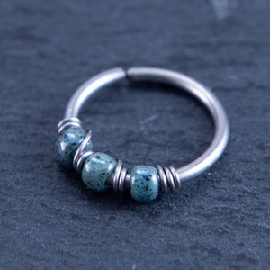16G 18G 20G Beaded Turquoise Marble Nose Hoop Ring or Cartilage Earring 10mm Inside Diameter