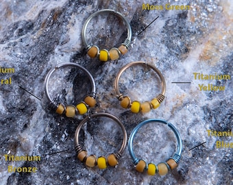 Titanium Spring Yellow Nose Ring, Hypoallergenic Nose Hoop, Tragus Hoop, 20G 22G Bronze Helix Earring, Easter Snug Piercing Hoop