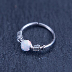 Opal White Crystal Dainty Nose Hoop or Cartilage Earring 20G 22G