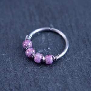 Thin Cute Pink Marble Nose Ring Boho Cartilage Earring, Helix, Tragus, Rook, Silver, Gold, Titanium, Stainless Steel, Rose Gold