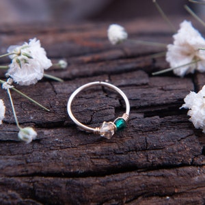 Tiny Snug 22G Gold Nose Hoop Ring or Emerald Crystal Cartilage Earring, Tragus Hoop Piercing Jewelry