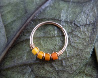 Gold Filled Nose Hoop Ring: Sunshine Beaded Cartilage Earring