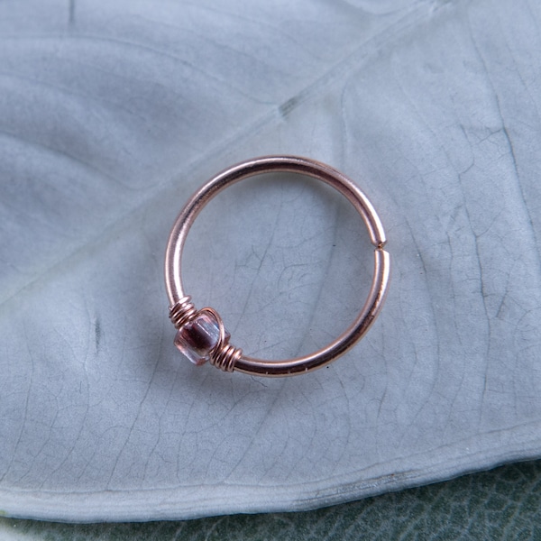 Dainty 14kt Rose Gold Nose Hoop Ring or Cartilage Earring, Thin Helix Hoop 20G 22G